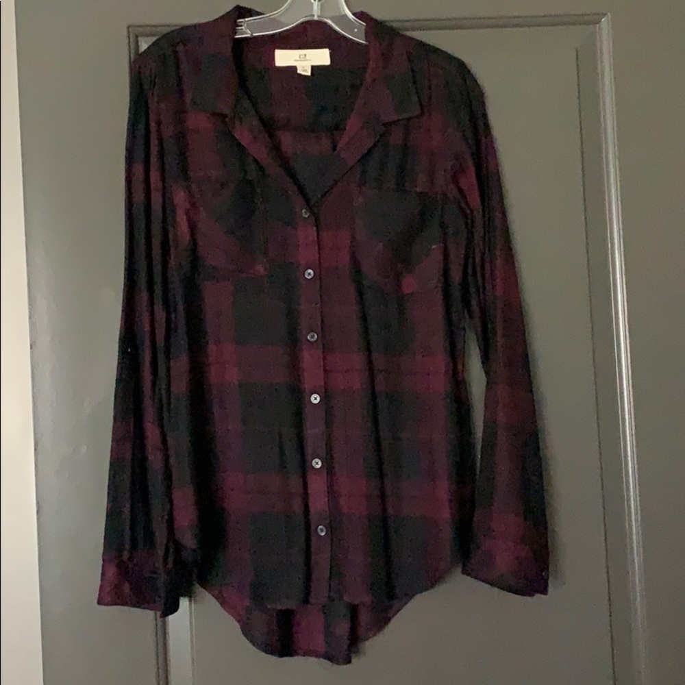 Dark plaid button down shirt